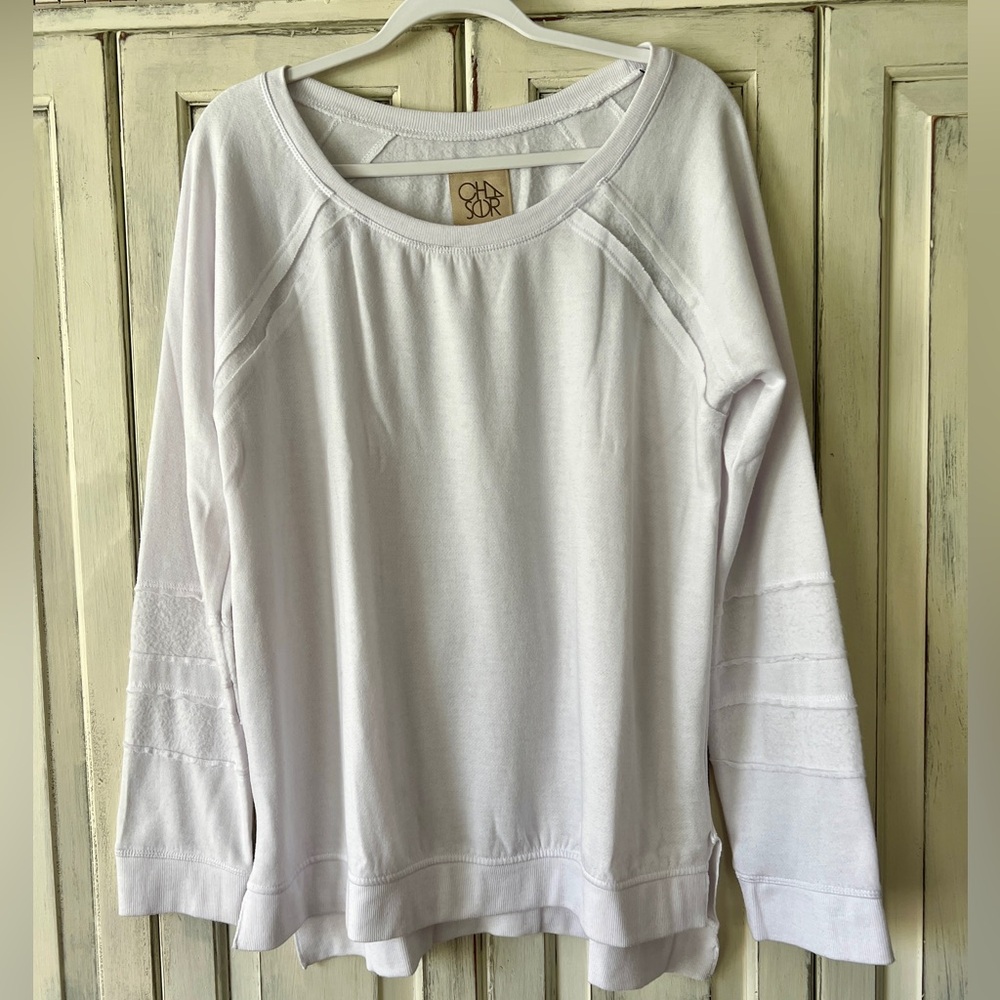 Chaser White Lightweight Scoop Neck Sweatshirt